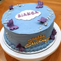 Tort albastru cu fluturasi mov pentru Bianca